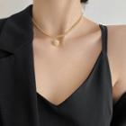 Rhinestone Pendant Choker Pearl - Gold - One Size