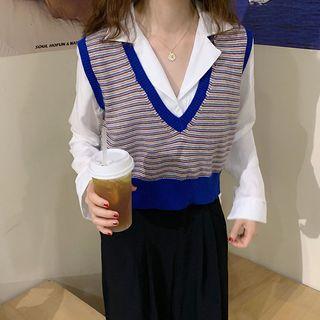 Sleeveless V-neck Striped Knit Vest
