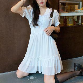 Long-sleeve Mini A-line Dress White - One Size