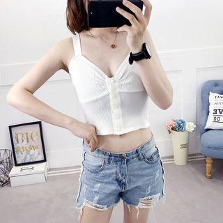 Wide-strap Cropped Knit Top