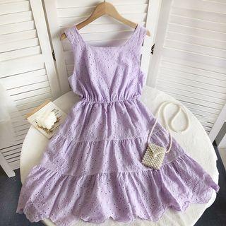 Sleeveless Square Neck Embroidered A-line Dress