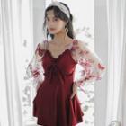 Long-sleeve Butterfly Embroidered Swimdress