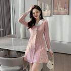 Long-sleeve Tweed Plaid A-line Dress