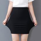 Elastic-waist Plain Mini Pencil Skirt