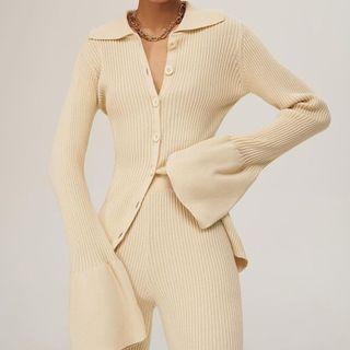Plain Ribbed Long Sleeve Sheath Cardigan