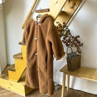 Hooded Toggle-button Faux-shearling Coat