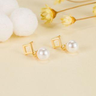 Faux Pearl Square Alloy Dangle Earring 1 Pair - Gold - One Size