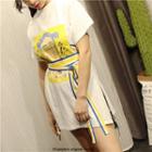 Print Short-sleeve T-shirt With Sash