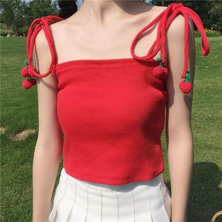 Cherry Lace-up Camisole Top Red - One Size
