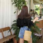 Open-placket Bell-sleeve Top Black - One Size