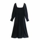 Long-sleeve Square-neck Midi A-line Chiffon Dress