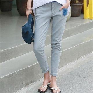 Color-block Straight-cut Jeans