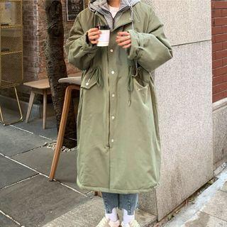 Mock Two-piece Hooded Midi Zip Coat