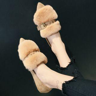 Buckled Faux Fur Flats