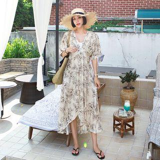 Flower Illustration Print Long Dress