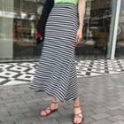 Striped Long Flare Skirt Stripe - One Size