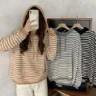 Two-tone Striped Knit Hoodie