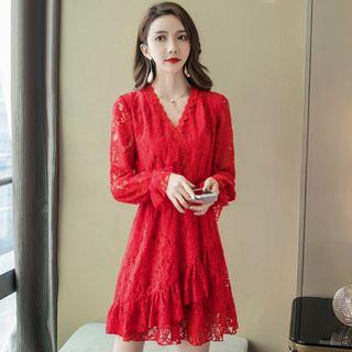 Long-sleeve Mini Lace Layered Dress