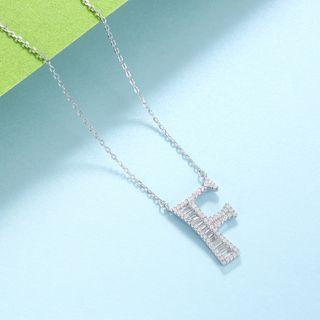 925 Sterling Silver Fashion Personality English Alphabet F Cubic Zircon Necklace Silver - One Size
