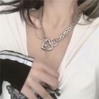 Double Layered Heart Rhinestone Necklace Silver - One Size