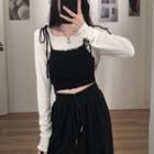 Long-sleeve Cropped T-shirt / Shirred Camisole Top
