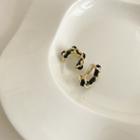 Layered Flocking Alloy Open Hoop Earring 1 Pair - Stud Earrings - Black & Gold - One Size