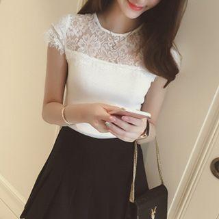 Short-sleeve Lace Panel Knit Top