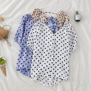 Polka-dot Short-sleeve V-neck Shirt