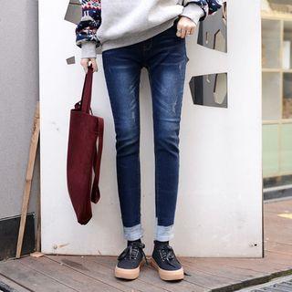 Band-waist Two-tone Tapered Jeans