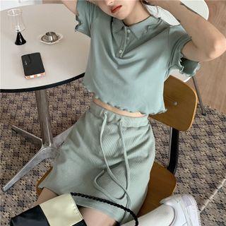 Short-sleeve Lettuce Edge Polo Shirt / Mini A-line Skirt