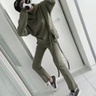 Set: Lace-up Hooded Top + Band-waist Pants