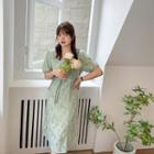 Short-sleeve Square-neck Floral Sheath Dress (various Designs)