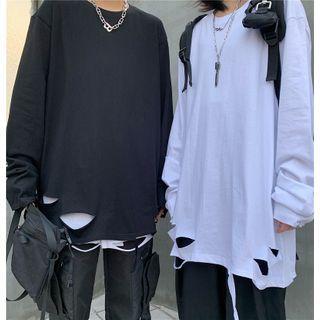 Couple Matching Long Sleeve Distressed T-shirt