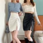 High-waist Drawstring Faux Leather Skirt