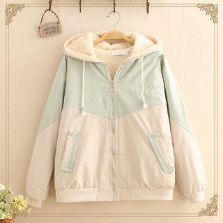 Color-block Fleece-lined Hooded Jacket