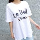 Lettering Embroidered Long T-shirt