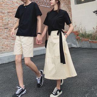 Couple Matching Short-sleeve T-shirt / Midi A-line Skirt / Shorts / Set