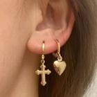 Drop Earring Set Of 3 - Heart & Cross - One Size