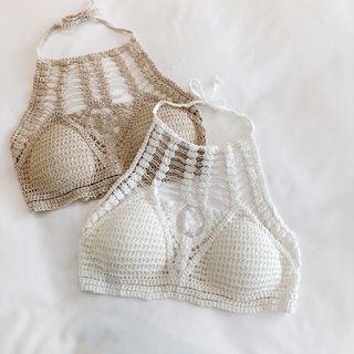 Woven Halter Bikini Top
