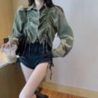 Drawstring Loose-fit Cropped Shirt Army Green - One Size