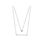 Simple Temperament Geometric Stripe Double Necklace With Cubic Zirconia Silver - One Size