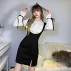 Long-sleeve Shirt / Mini Bodycon Overall Dress