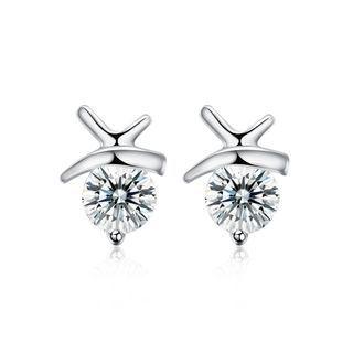 925 Sterling Silver Simple Mini Elegant Butterfly Ear Studs And Earrings With Cubic Zircon Silver - One Size