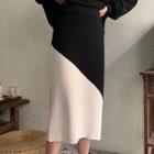 Color Block Midi Knit Skirt Black & White - One Size