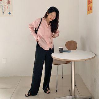 Slit-hem Wide Dress Pants