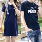 Couple Matching Lettering Striped Short Sleeve T-shirt / T-shirt Dress