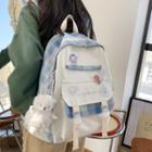 Plaid Panel Nylon Backpack / Pin / Bag Charm / Set