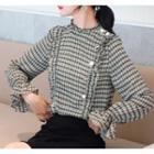 Long-sleeve Ruffle Trim Plaid Blouse