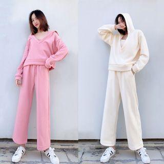 Set: V-neck Hoodie + Tank Top + Cropped Wide Leg Pants