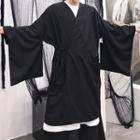 Wide-sleeve Open-front Coat Black - One Size